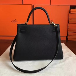 Black Kelly 28 Smooth Leather Gold Hardware Bag