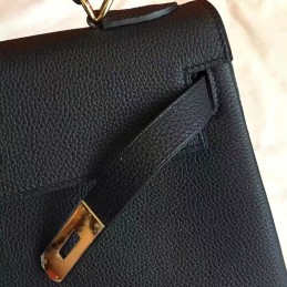 Black Kelly 28 Smooth Leather Gold Hardware Bag
