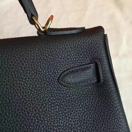 Black Kelly 28 Smooth Leather Gold Hardware Bag