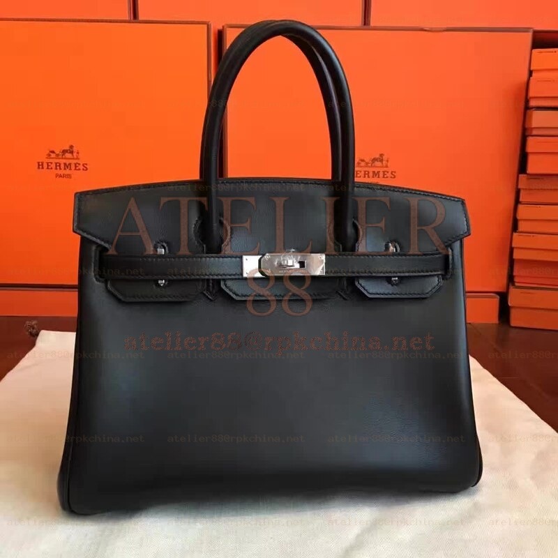 Black Birkin 30 Palladium Hardware Bag