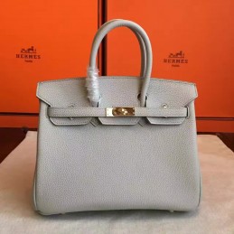 Light Gray Birkin 25 Smooth Leather Gold Hardware Bag