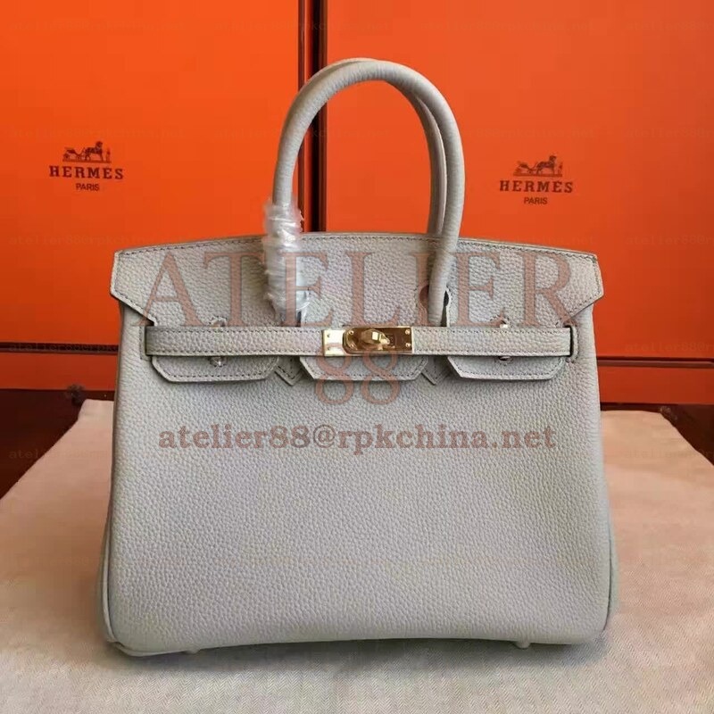 Light Gray Birkin 25 Smooth Leather Gold Hardware Bag