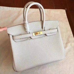 Light Gray Birkin 25 Smooth Leather Gold Hardware Bag