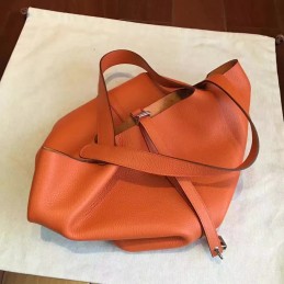 Orange Brown Picotin Lock 22 Smooth Leather Bag