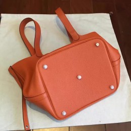 Orange Brown Picotin Lock 22 Smooth Leather Bag