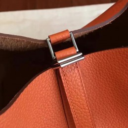 Orange Brown Picotin Lock 22 Smooth Leather Bag
