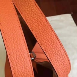 Orange Brown Picotin Lock 22 Smooth Leather Bag