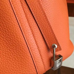 Orange Brown Picotin Lock 22 Smooth Leather Bag