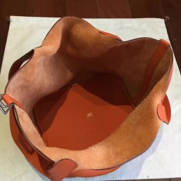 Orange Brown Picotin Lock 22 Smooth Leather Bag