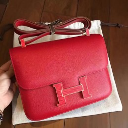 Red Constance Mini 18 Leather Covered H Bag