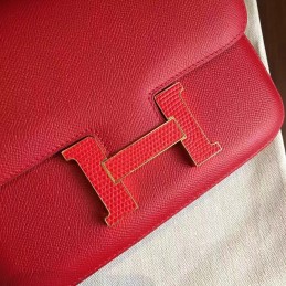 Red Constance Mini 18 Leather Covered H Bag