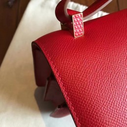 Red Constance Mini 18 Leather Covered H Bag