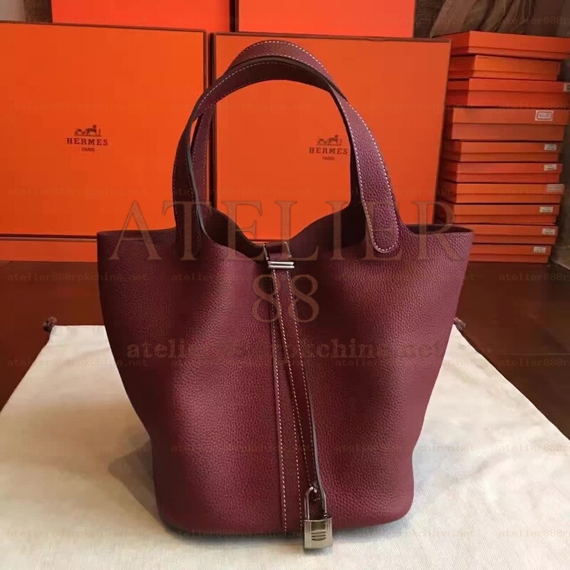 Burgundy Picotin Lock 22 Bag