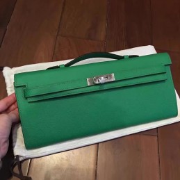 Green Kelly Cut Clutch Gold Hardware