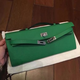 Green Kelly Cut Clutch Gold Hardware