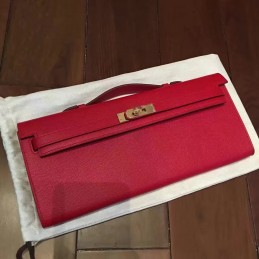 Red Kelly Cut Clutch Gold Hardware