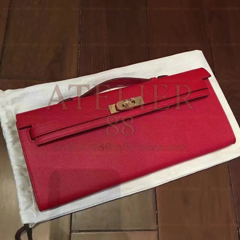 Red Kelly Cut Clutch Gold Hardware