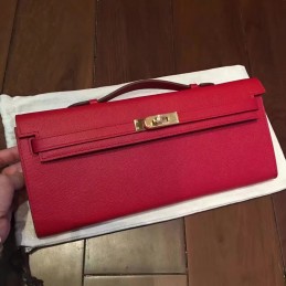 Red Kelly Cut Clutch Gold Hardware