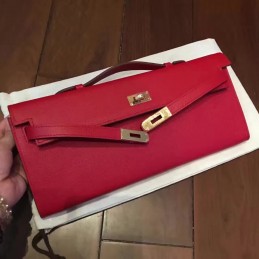 Red Kelly Cut Clutch Gold Hardware