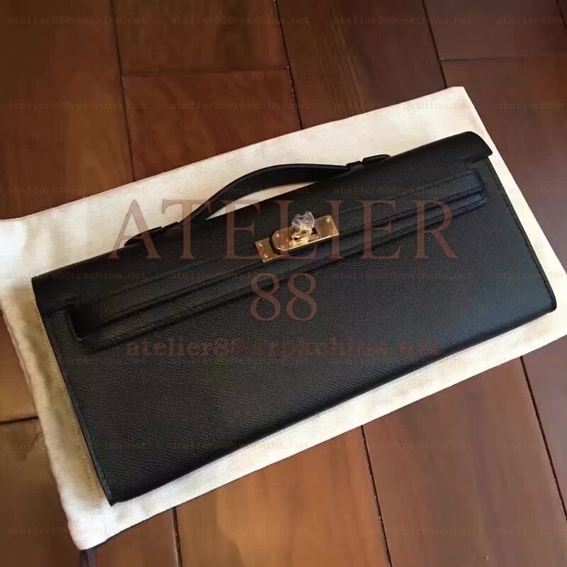 Black Kelly Cut Clutch Gold Hardware
