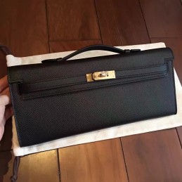 Black Kelly Cut Clutch Gold Hardware