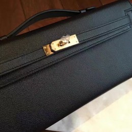 Black Kelly Cut Clutch Gold Hardware