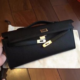 Black Kelly Cut Clutch Gold Hardware