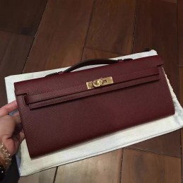 Burgundy Kelly Cut Clutch Gold Hardware