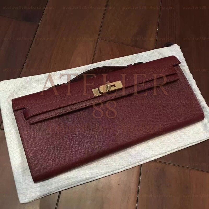 Burgundy Kelly Cut Clutch Gold Hardware