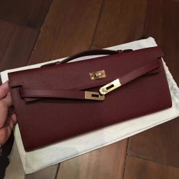 Burgundy Kelly Cut Clutch Gold Hardware