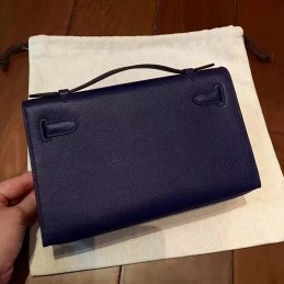 Navy Blue Kelly Pochette Palladium Hardware Bag