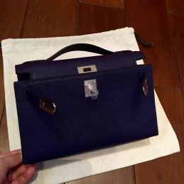 Navy Blue Kelly Pochette Palladium Hardware Bag