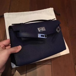 Navy Blue Kelly Pochette Palladium Hardware Bag