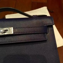 Navy Blue Kelly Pochette Palladium Hardware Bag