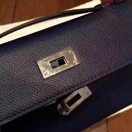 Navy Blue Kelly Pochette Palladium Hardware Bag