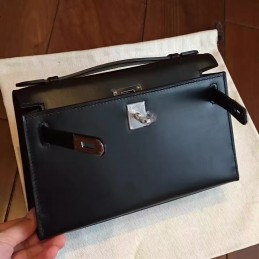 Black Kelly Pochette Smooth Leather Palladium Hardware Bag