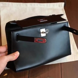 Black Kelly Pochette Smooth Leather Palladium Hardware Bag