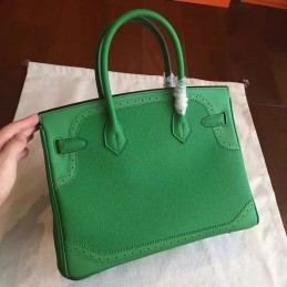 Green Birkin 30 Palladium Hardware Bag