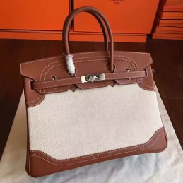 Canvas Brown Birkin 35 Palladium Hardware Bag