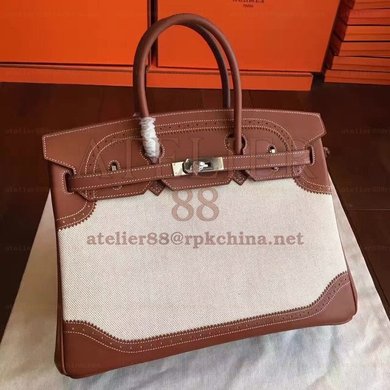 Canvas Brown Birkin 35 Palladium Hardware Bag