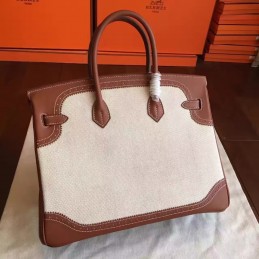 Canvas Brown Birkin 35 Palladium Hardware Bag