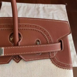 Canvas Brown Birkin 35 Palladium Hardware Bag