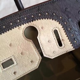 Beige Black Ostrich Leather Birkin 30 Gold Hardware Bag