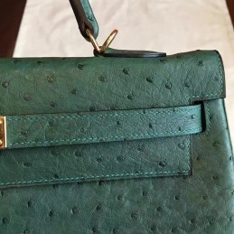Green Ostrich Leather Kelly 35 Gold Hardware Bag
