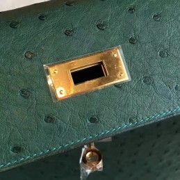 Green Ostrich Leather Kelly 35 Gold Hardware Bag