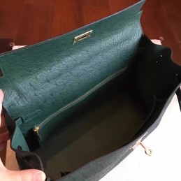Green Ostrich Leather Kelly 35 Gold Hardware Bag