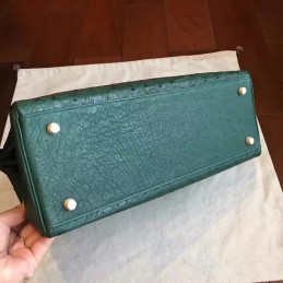 Green Ostrich Leather Kelly 35 Gold Hardware Bag