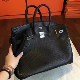Black Beige Crocodile Leather Birkin 30 Palladium Hardware Bag