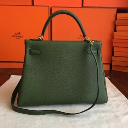 Olive Green Kelly 32 Gold Hardware Bag