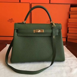Olive Green Kelly 32 Gold Hardware Bag